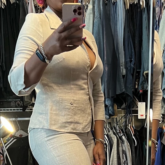 Tan Linen Short Set - Picture 3 of 6